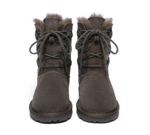 EVERAU® Lace-up Sheepskin Boots Women Tall Stark