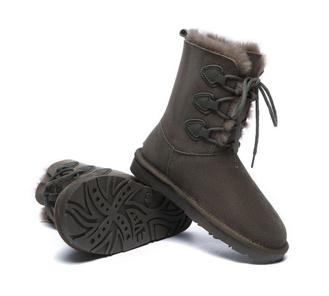 EVERAU® Lace-up Sheepskin Boots Women Tall Stark