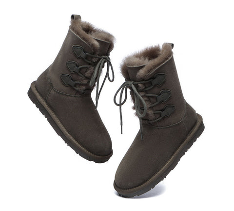 EVERAU® Lace-up Sheepskin Boots Women Tall Stark