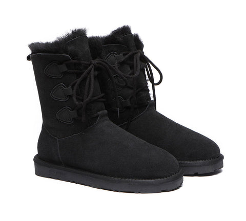 EVERAU® Lace-up Sheepskin Boots Women Tall Stark