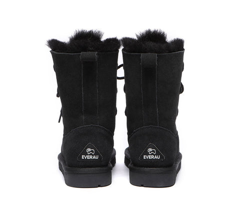 EVERAU® Lace-up Sheepskin Boots Women Tall Stark