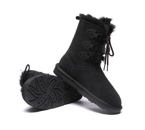 EVERAU® Lace-up Sheepskin Boots Women Tall Stark