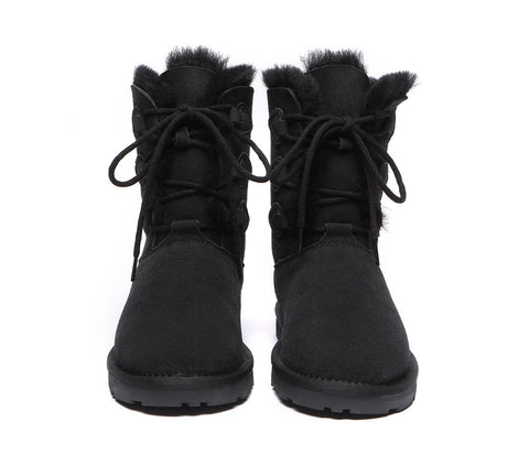 EVERAU® Lace-up Sheepskin Boots Women Tall Stark