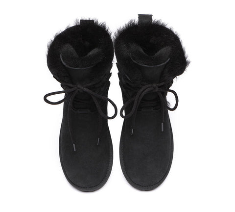 EVERAU® Lace-up Sheepskin Boots Women Tall Stark