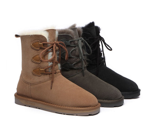 EVERAU® Lace-up Sheepskin Boots Women Tall Stark