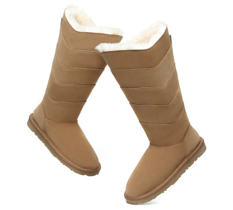 EVERAU® Premium Australian Sheepskin Knee High Zipprt Boots Women Swanston 5 Panel