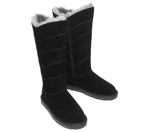 EVERAU® Premium Australian Sheepskin Knee High Zipprt Boots Women Swanston 5 Panel