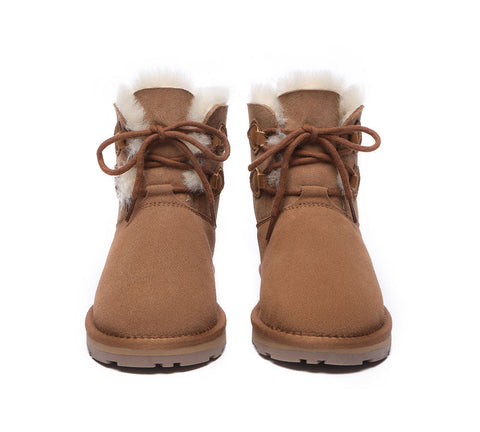 EVERAU® Lace-up Sheepskin Boots Women Short Stark