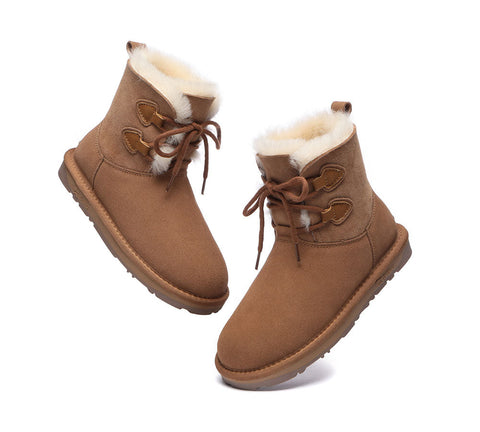 EVERAU® Lace-up Sheepskin Boots Women Short Stark