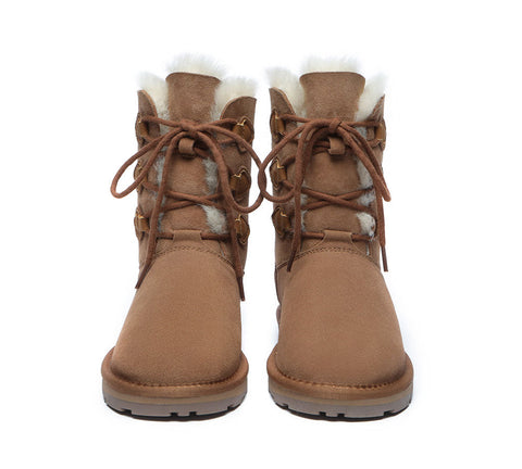 EVERAU® Lace-up Sheepskin Boots Women Tall Stark