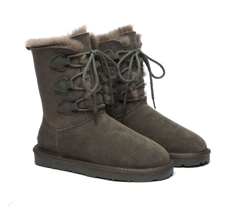 EVERAU® Lace-up Sheepskin Boots Women Tall Stark