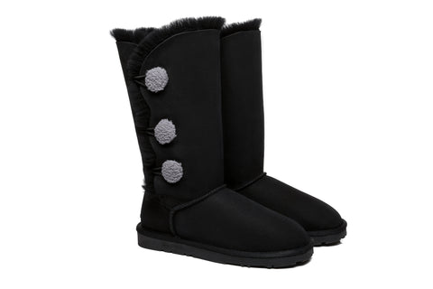 EVERAU® Tall Triple button Sheepskin Boots Espina