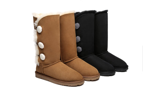 EVERAU® Tall Triple button Sheepskin Boots Espina