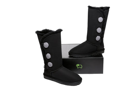 EVERAU® Tall Triple button Sheepskin Boots Espina