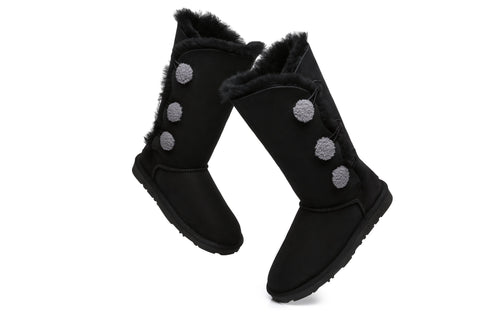 EVERAU® Tall Triple button Sheepskin Boots Espina