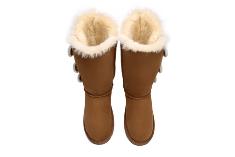 EVERAU® Tall Triple button Sheepskin Boots Espina