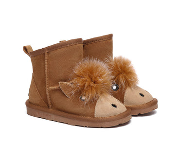 EVERAU® UGG Kids Sheepskin Wool Plush Adjustable Drawstring Boots